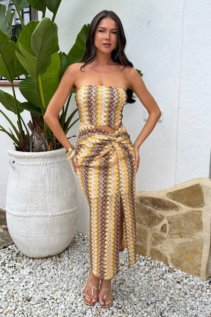 Multi ZigZag Crochet Bandeau Cut Out Midi Dress