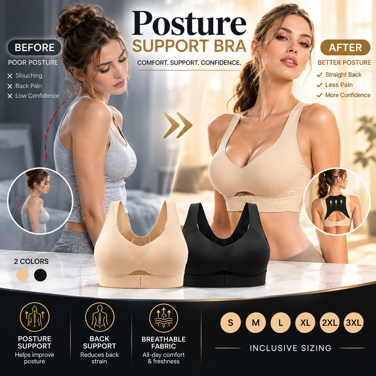 Front Closure Cross-Back Wireless Posture Bra
