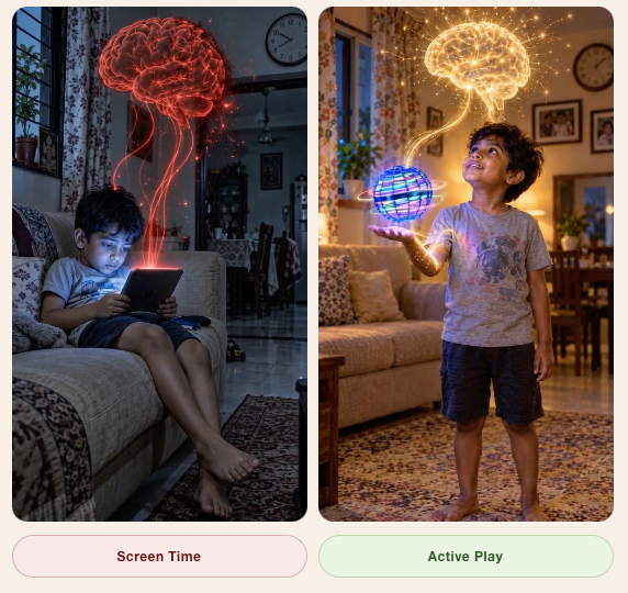 Screen time compared with active play using the Magic Flying Ball
