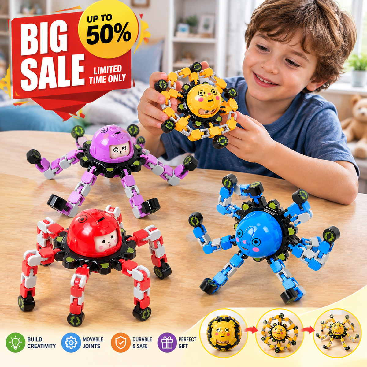 Transforming Mechanical Fidget Spinner Toy