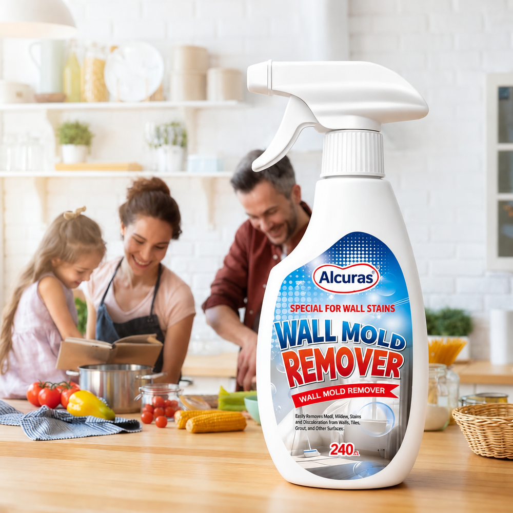 Alcuras wall mold remover spray in a bright home setting