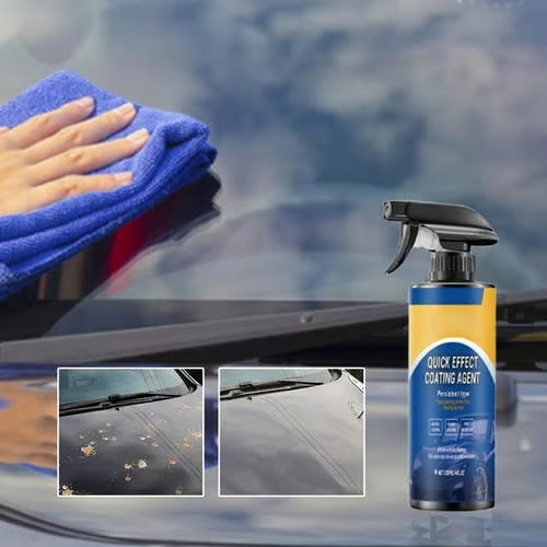 Car coating spray used with a microfiber cloth on a vehicle