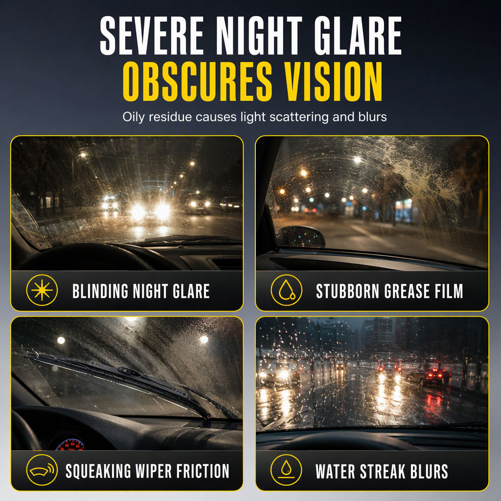 ⏳Time-Limited Special ⏰Car Glass Oil Film Remover Spray Powerful Windshield Decontamination and Bug Residue Cleaner for Clear Driving Vision