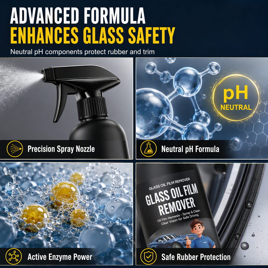 ⏳Time-Limited Special ⏰Car Glass Oil Film Remover Spray Powerful Windshield Decontamination and Bug Residue Cleaner for Clear Driving Vision
