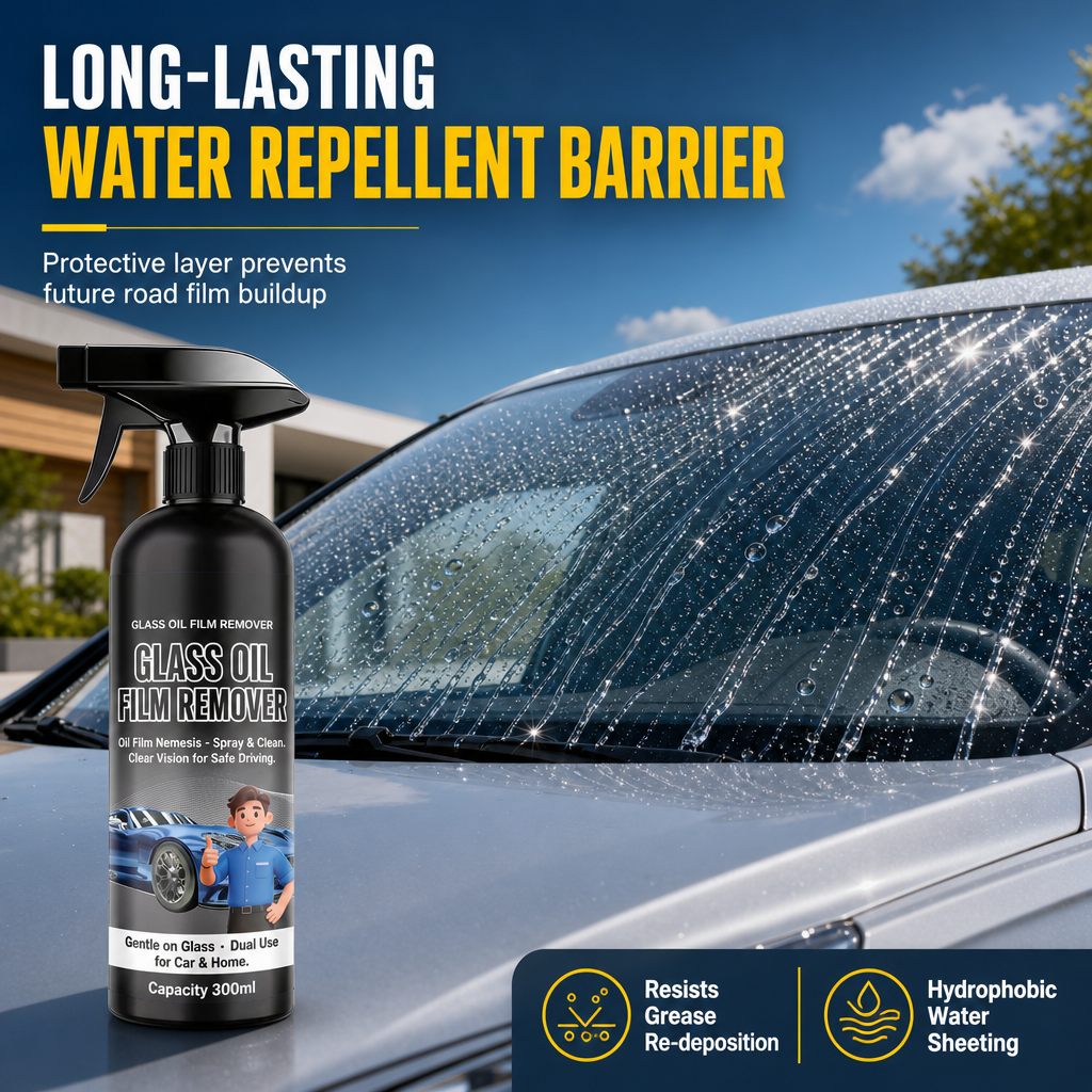 ⏳Time-Limited Special ⏰Car Glass Oil Film Remover Spray Powerful Windshield Decontamination and Bug Residue Cleaner for Clear Driving Vision