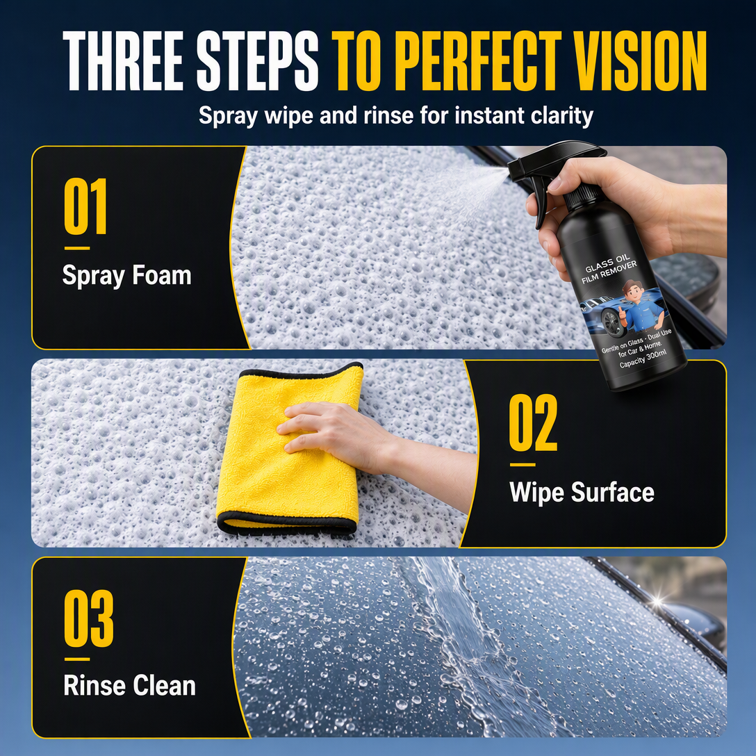 ⏳Time-Limited Special ⏰Car Glass Oil Film Remover Spray Powerful Windshield Decontamination and Bug Residue Cleaner for Clear Driving Vision